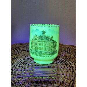 Antique custard Glass Clare High-school Clare Michigan. Souvenir Glass